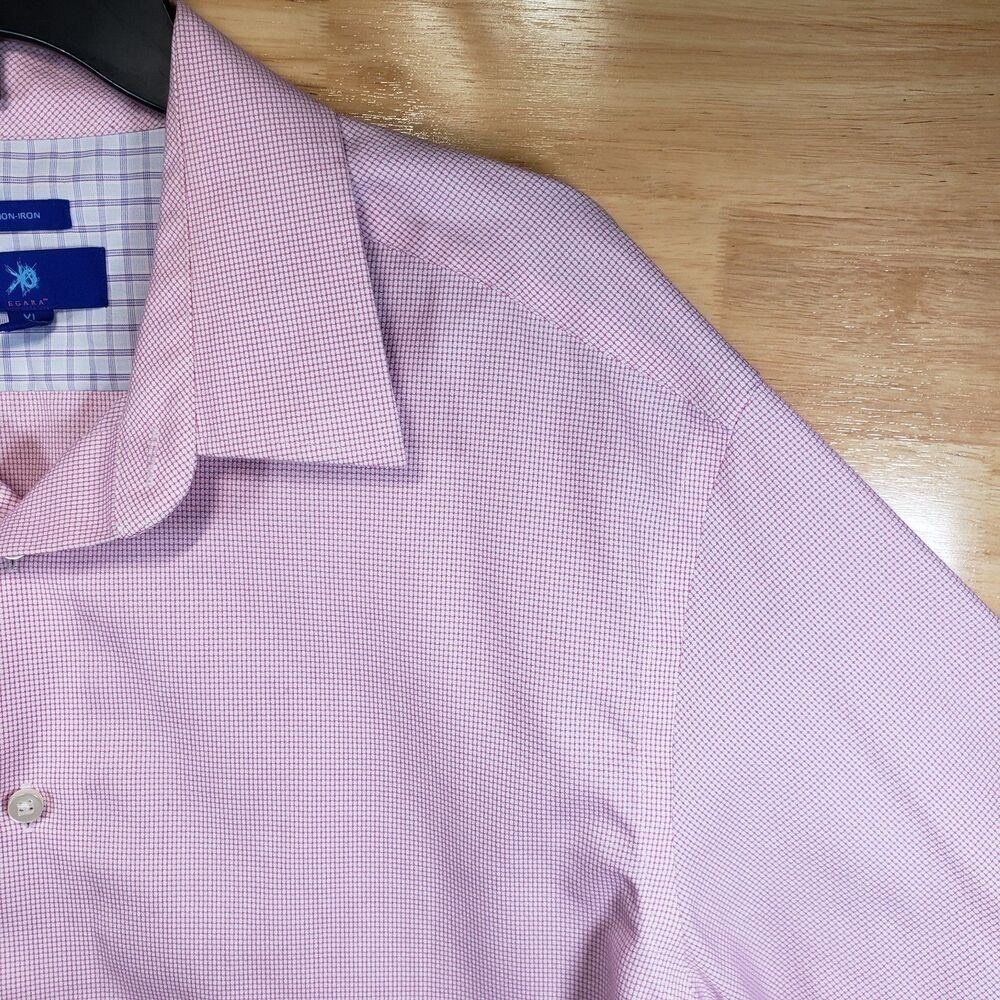 Egara Men's XL Dress Shirt Pink Check Long Sleeve Non-Iron Cotton